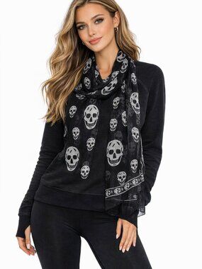 Alexander McQueen Black and White Skull Print Scarf